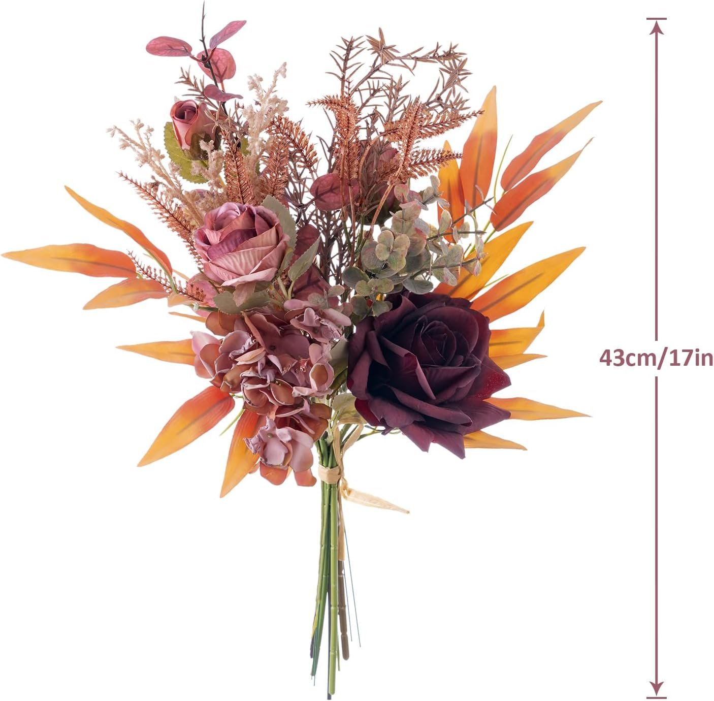 Alynsehom Artificial Fake Flowers Plants Silk Flower Arrangements Wedding Bouquets Decorations Plastic Floral Table Centerpieces for Home Kitchen Garden Party Decor (Pink Burgundy)