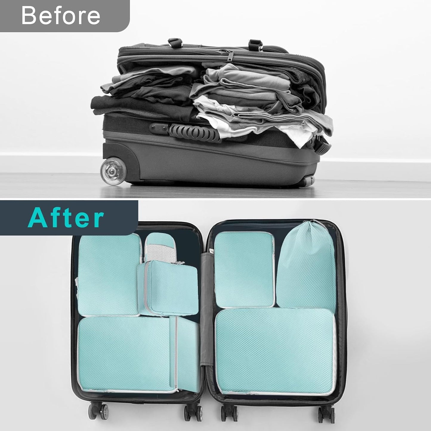 Lannvan Organizer Suitcases, Set of 8 Compression Packing Cubes, blue