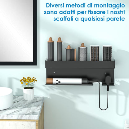 Gaethra Wall Mounted Hair Dryer Holder, 7 in 1 Strong and Rustproof Adhesive Holder, Perfect for Bathroom and Hair Care, Includes Hair Straightener Holder, Black Bathroom Hairdryer Hanger