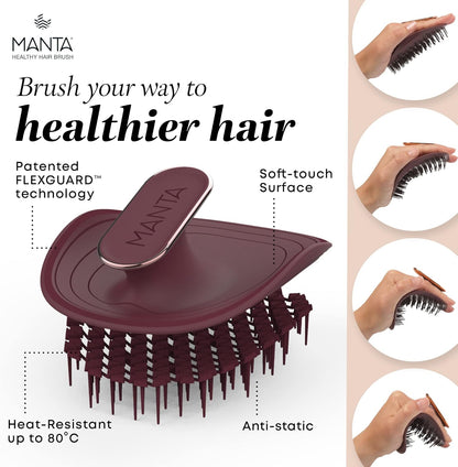 Manta Anti Breakage Hair Brush, Gentle Wet & Dry Hair Detangler Hairbrush for All Hair Types, Soft Scalp Shower Hair Brush, Promote Healthy Hair Growth, Hairbrushes for Women Men, Burgundy