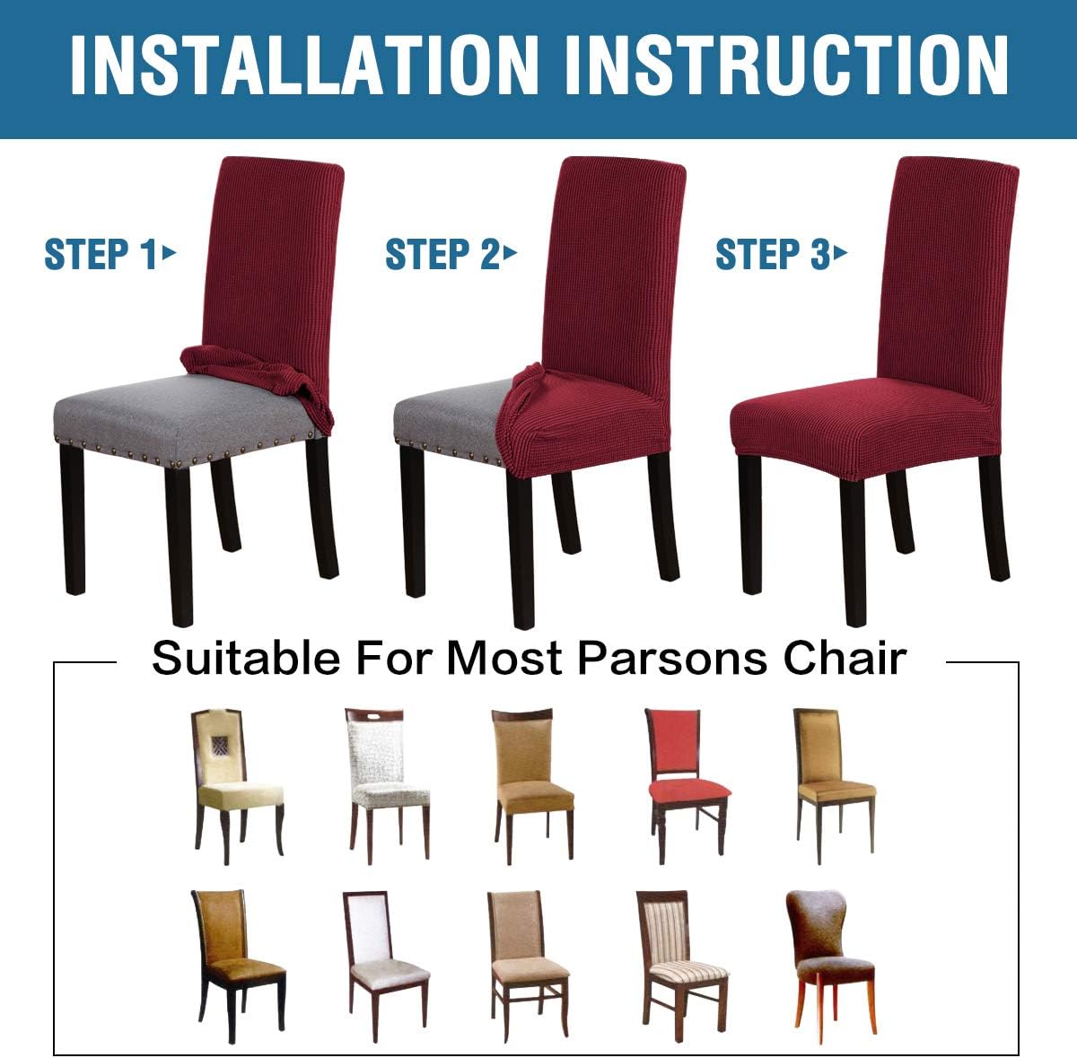 Smarcute Dining Chair Covers Stretch Removable Washable Chair Covers Chair Protector Home Decor Spandex Jacquard Dining Chair Protector Cover for Dining Room Set of 4, Burgundy