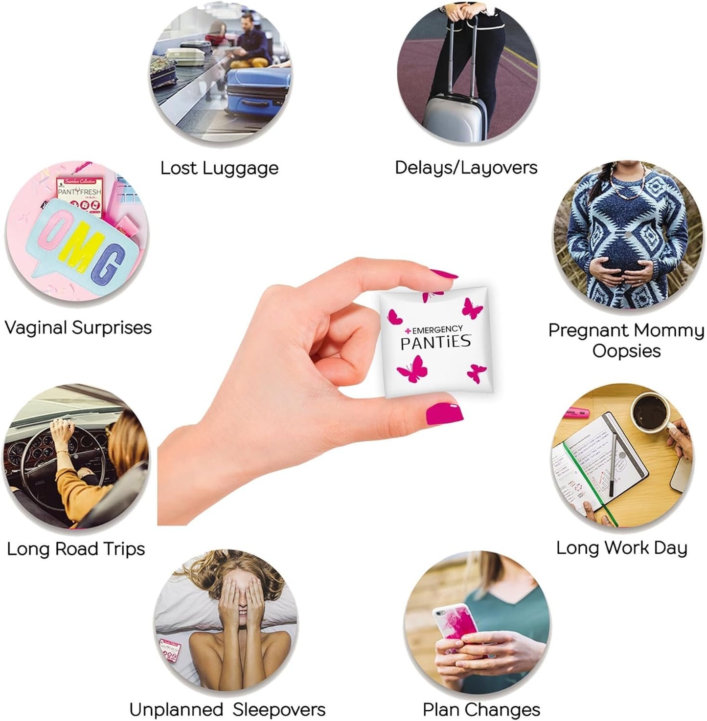 Panties On The Go Kit = Women's Seamless Underwear, Pantyliner, Wipe & WashBag
