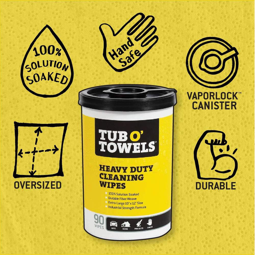 Tub O Towels Heavy-Duty 10 x 12 Size Multi-Surface Cleaning Wipes 90 Count Per Canister