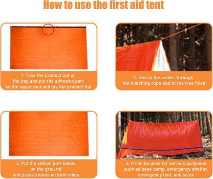 Survival Tent, Shelter Survival Tent | 2 Person Outdoor Camping Tent - Lightweight Windproof Waterproof Support Tarp Gear