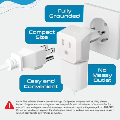 Ceptics Canada to Switzerland Travel Adapter (Type J) - Dual Input - Ultra Compact - Charge your Cell Phone, Laptops, Tablets (CT-11A, 3 Pack)