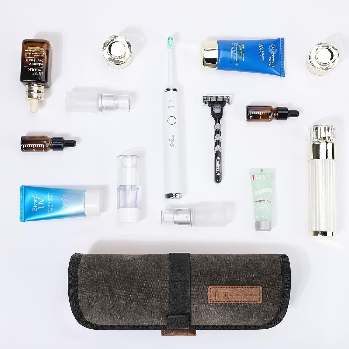 Travel Essentials, Toiletry Bag for Men, Compact Bathroom Roll Organizer for Hygiene, Toiletry kit, Travel Gifts for Gym Camping Hiking Travel Sports, Dark Grey(Waxed Canvas), Small, Minimalist