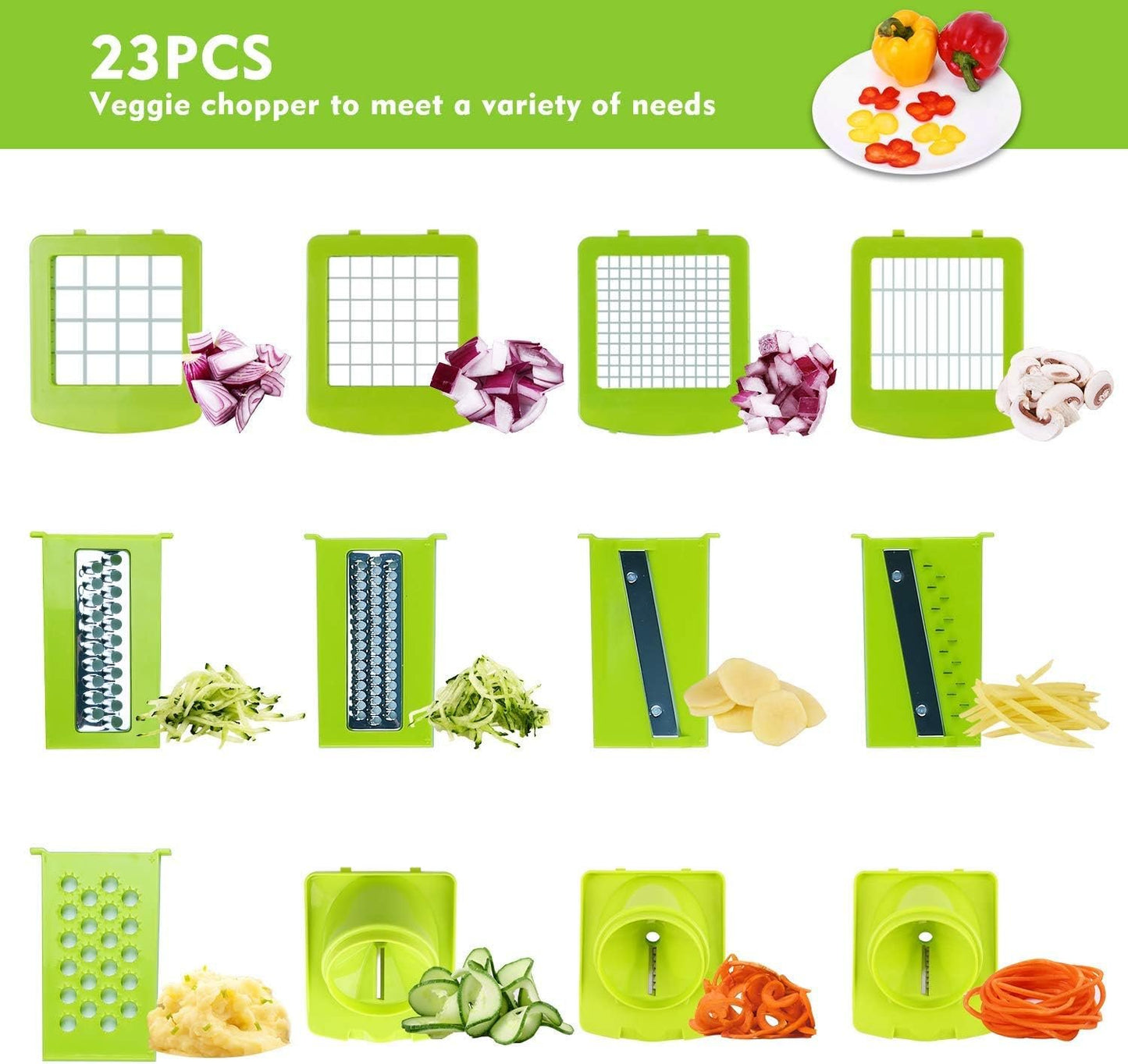 Vegetable Chopper and Slicer Dicer for Kitchen 23 PCS Veggie Slicer and Chopper Vegetable Cutter Cooking Accessories Gadget Stuff Salad Maker Dicing Machine Potato Fruit Chopper with Container