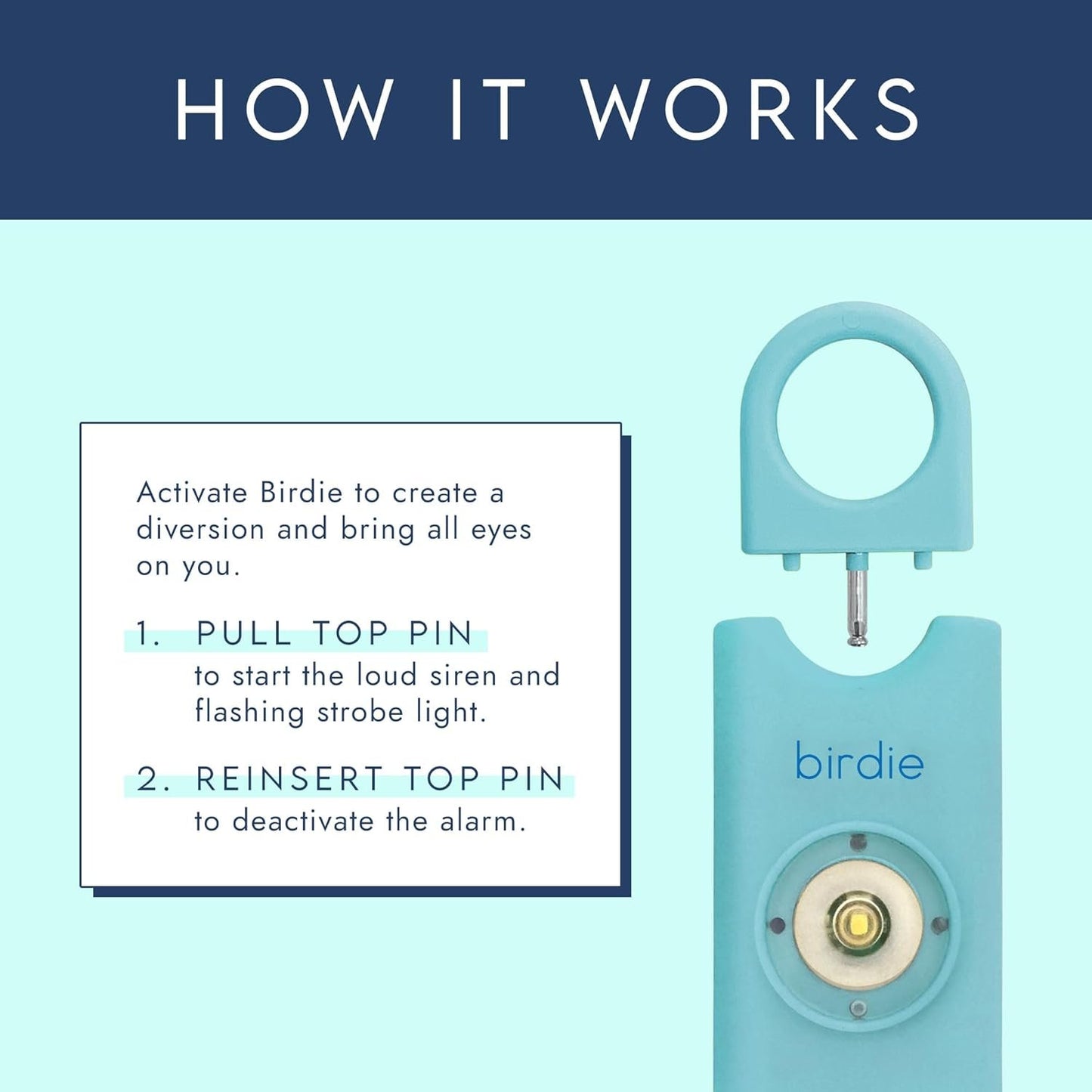 She's Birdie - The Original Personal Safety Alarm for Women by Women - LOUD Siren, Strobe Light and Solid Brass Key Chain in a Variety of Colors (Aqua)