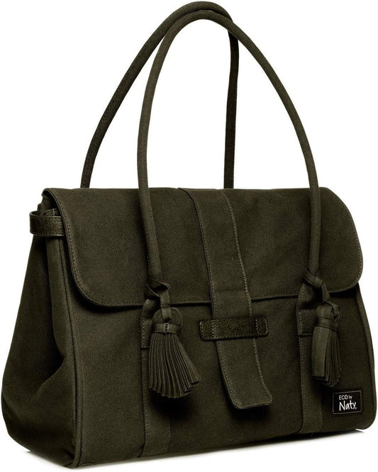 Eco by Naty Nappy Bag Green, Made of GOTS certified organic cotton, Magnetic closure, includes Nappies size 2 and Unscented wipes