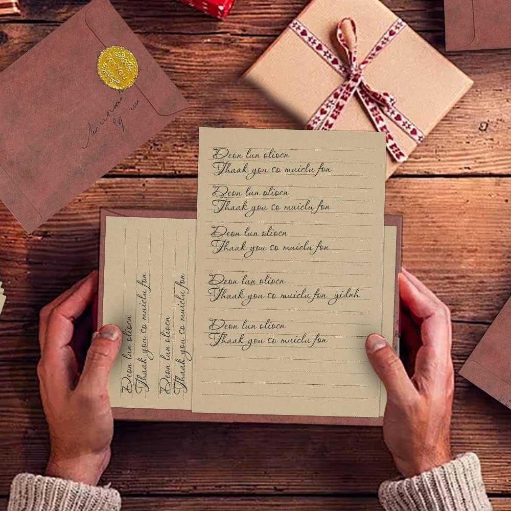 50 Pieces Vintage Stationery Paper and 16 Pieces Brown Envelopes and 18 Pieces Stickers,Vintage Stationery Writing Paper Letter Writing Paper Stationary Letter Paper for Writing Letter (Red Brown)