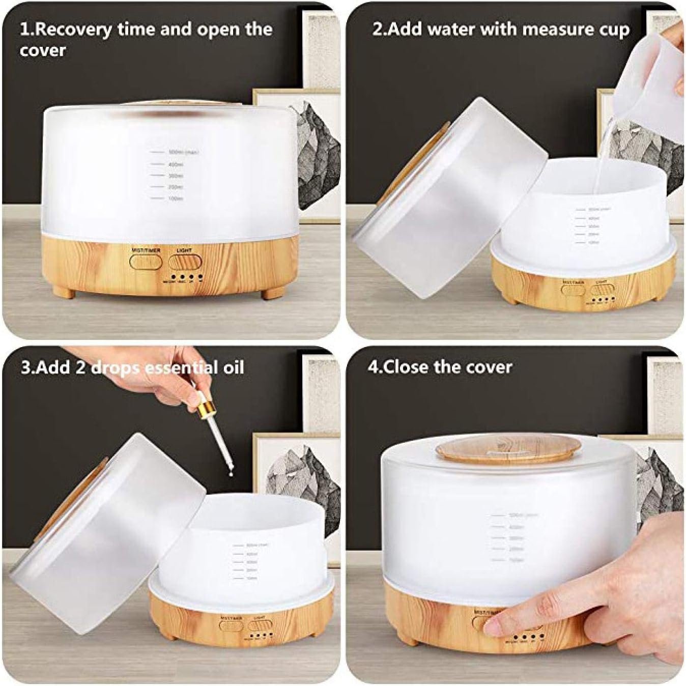 500Ml Aromatherapy Essential Oil Diffuser Remote Control Ultrasonic Air Humidifier with 7 Color Led Light H1