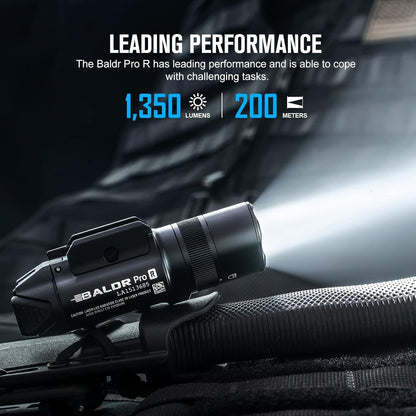 OLIGHT Baldr Pro R 1350 Lumens Rechargeable Tactical Flashlight, Magnetic USB Flashlight with Green Beam and White LED Combo, Ultra Bright Rail-Mounted Flashlight Compatible with 1913 or GL Rail (BK)