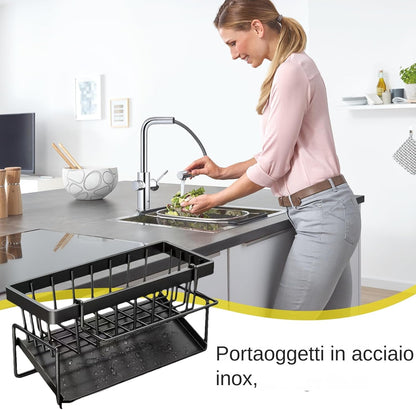 Sink Storage, Sponge Holder, Rust Resistant Easy Installation Modern Aesthetic Durable Vertical, Kitchen Storage for Towel, Soap, Scrubbers, Brushes, 9.06x3.54x4.33inches