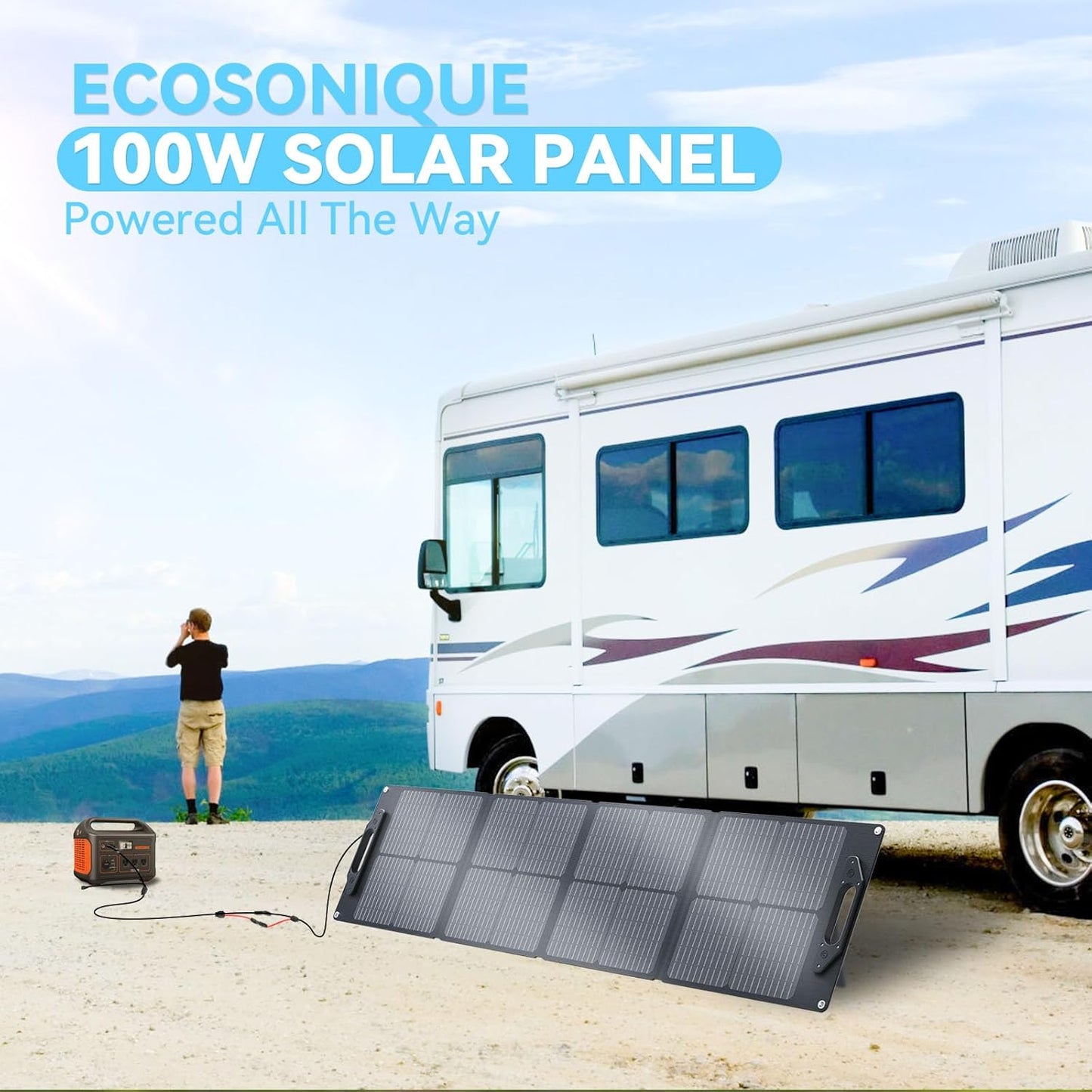 Ecosonique 100W Portable Solar Panel with Adjustable Kickstands,22V MC4/12V DC/QC 3.0 USB-A USB-C(PD 60W)Foldable Solar Panel Charger with Detachable Power Hub,IP67 Waterproof Solar Panels for Camping