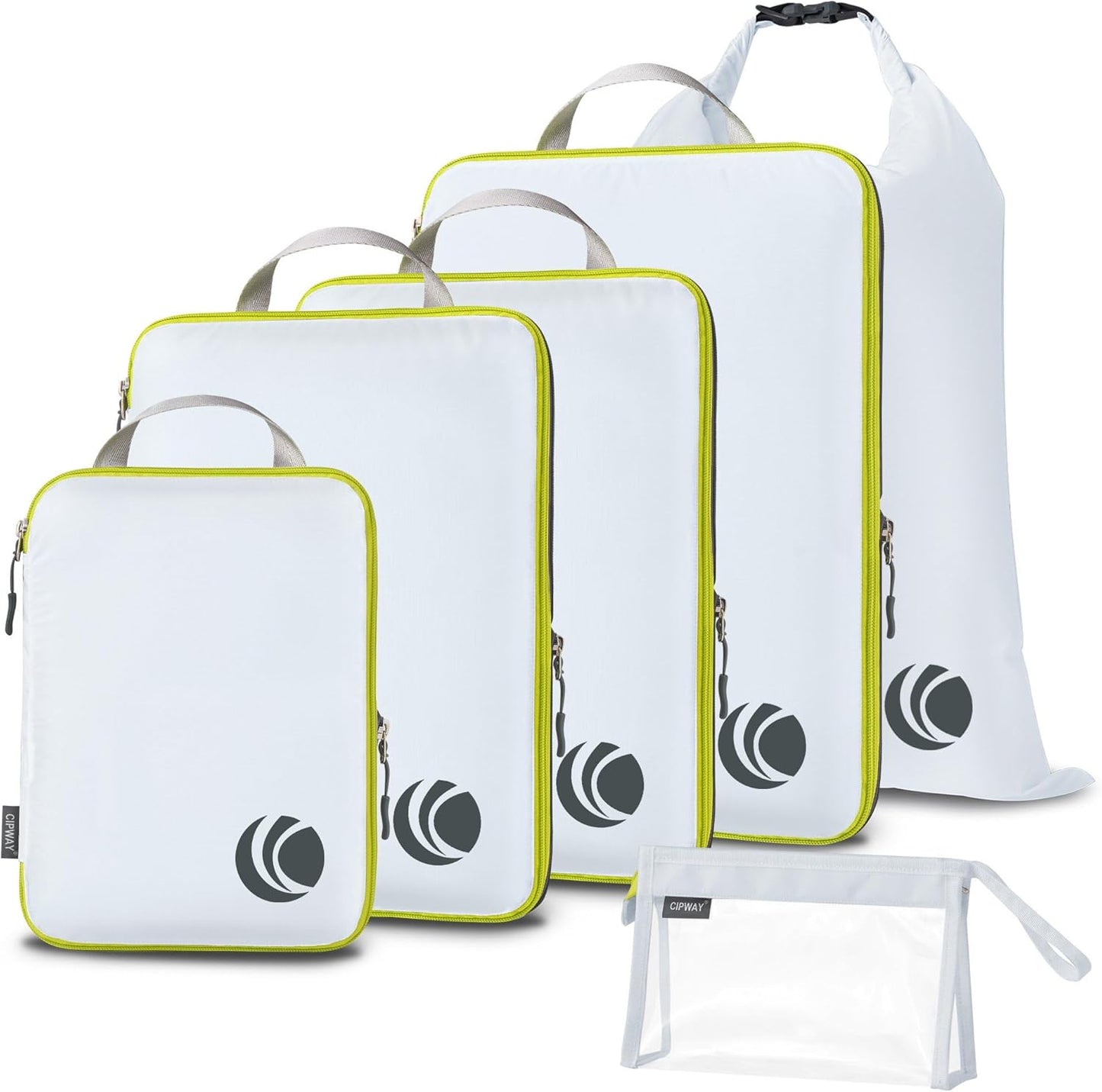 Cipway Compression Packing Cubes, Ultralight Luggage Organizer Bags with Laundry Bags Clear Toiletries Bag,6 Set Travel Essentials for Carry on Suitcase（White）