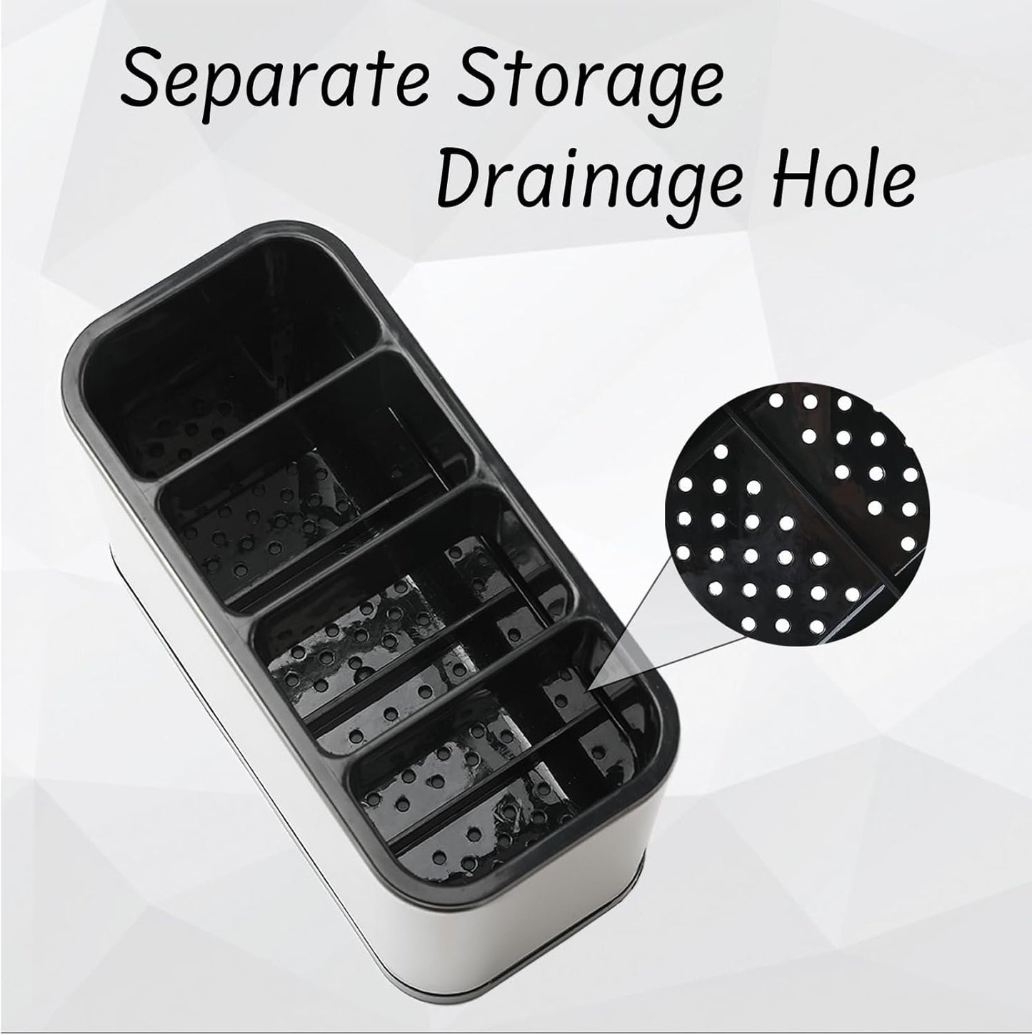 4-Compartment Stainless Steel Utensil Holder with Removable Tray, Anti-Slip, Quick-Dry Design, Rust-Proof Cutlery Organizer for Kitchen Countertop (18x8.6x13cm)