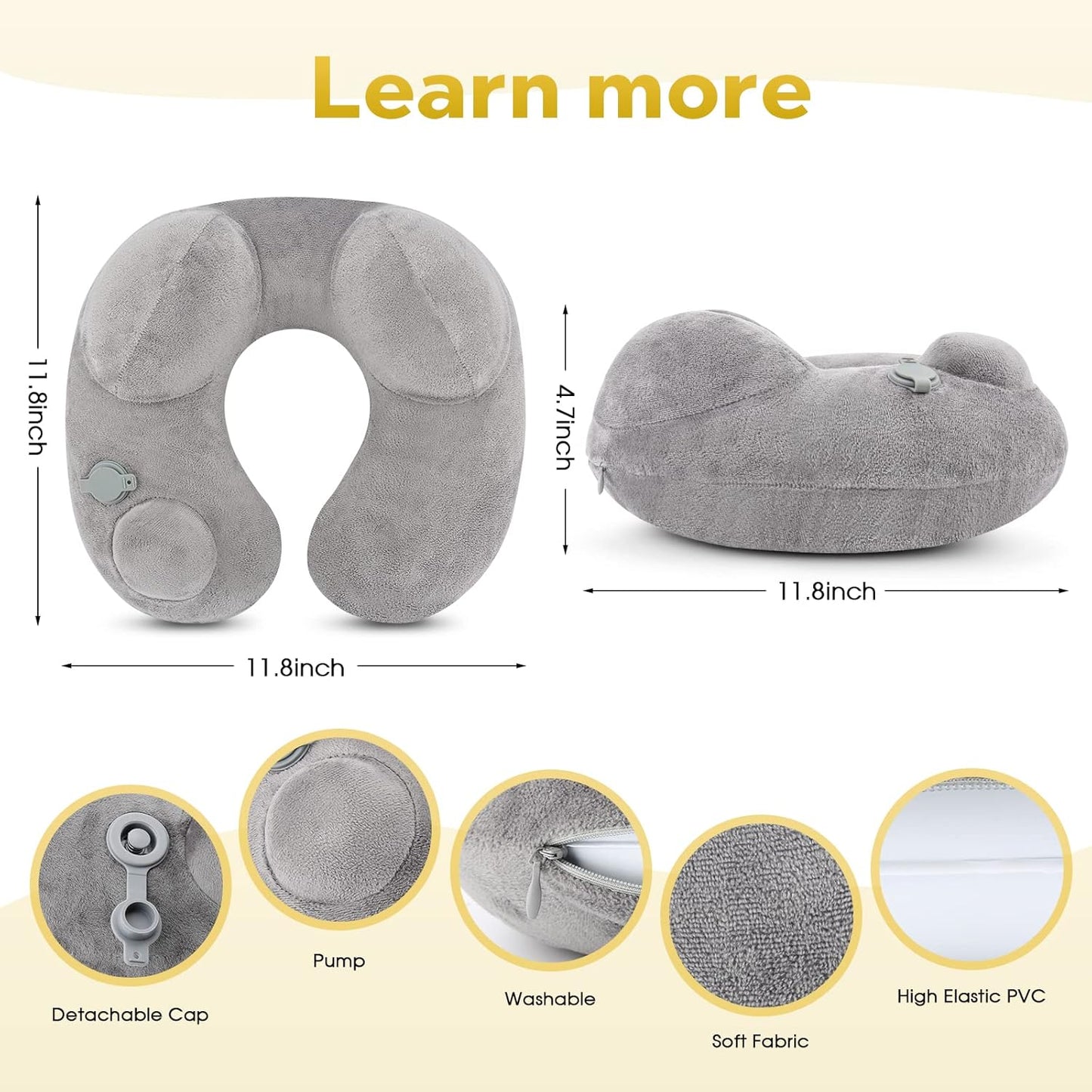 Z ZHOUHAI Travel Pillow, Travel Neck Pillow for Airplane, Car, Office and Home, Inflatable Travel Pillow for Sleeping