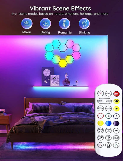 LED Hexagon Lights, Smart Hexagon Wall Lights App Control, LED Light Panels Gaming Lights for Wall, Music Sync, DIY Geometry RGB Room Lights for Gaming Room Living & Bedroom Streaming, 7 Panels