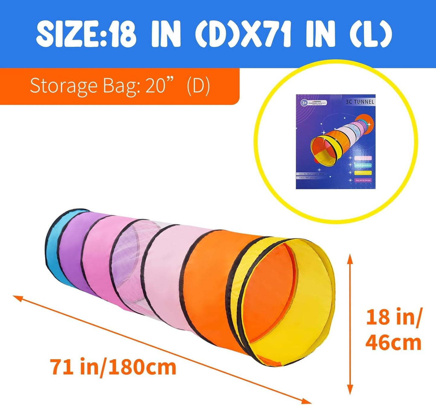 Kids Play Tunnel for Toddlers,Pop Up Crawl Through Tunnel Play Tent for Baby Infant Children or Pet,Indoor & Outdoor Toys for Boy and Girl Backyard Playset