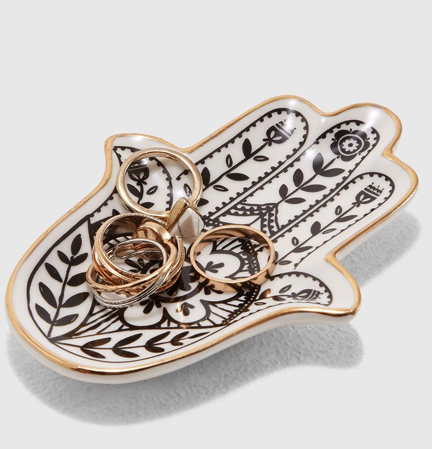 MADE BY LUCKY Jewelry Trinket Ring Dish Ceramic Hamsa Evil Eye Hand of Fatima Holder Key Ashtary Trinket Plate Bowl Small Boho Home Decorative Cute Decor Jewelry Tray Dish Gift Mom Brithday