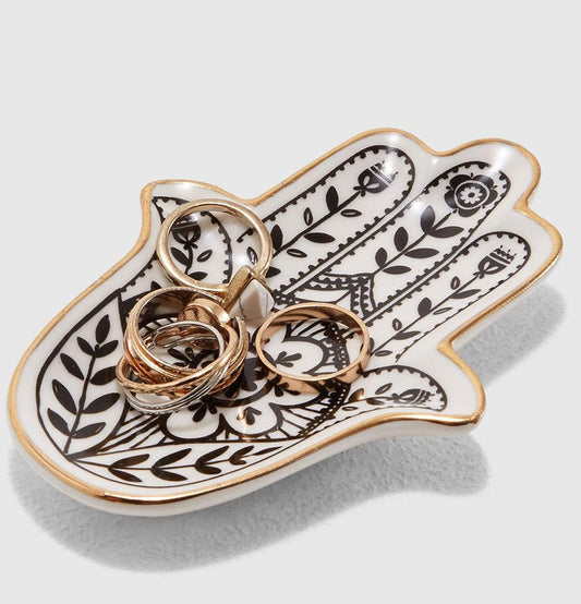 MADE BY LUCKY Jewelry Trinket Ring Dish Ceramic Hamsa Evil Eye Hand of Fatima Holder Key Ashtary Trinket Plate Bowl Small Boho Home Decorative Cute Decor Jewelry Tray Dish Gift Mom Brithday
