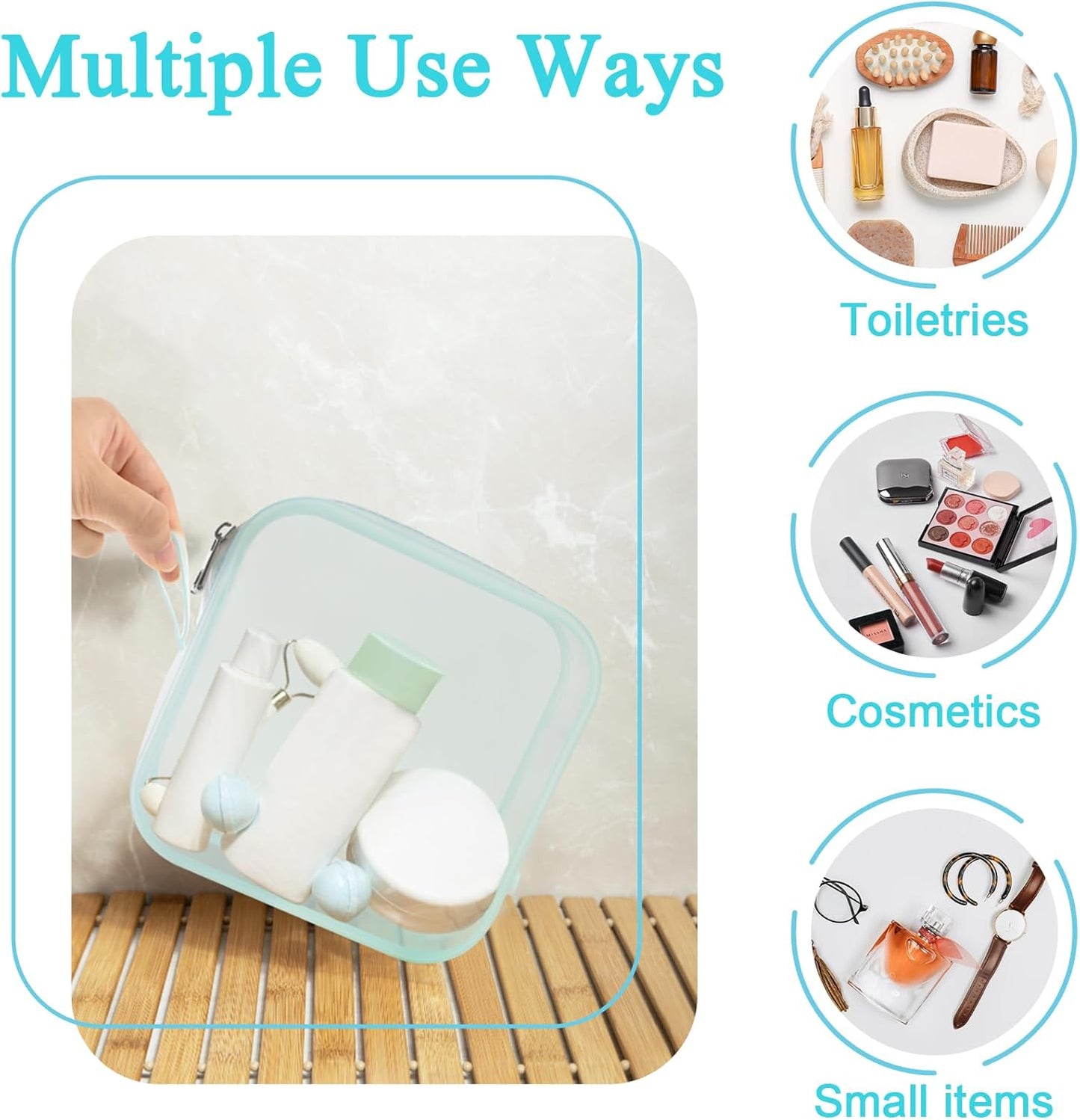 DUMING-IN Silicone Makeup Bag, Portable Travel Cosmetic Bag for Women, Clear Washable Versatile Zipper Toiletry Bag, Reusable Storage Bags for Toiletries, Cosmetics, Food, Travel Small Items, Blue,