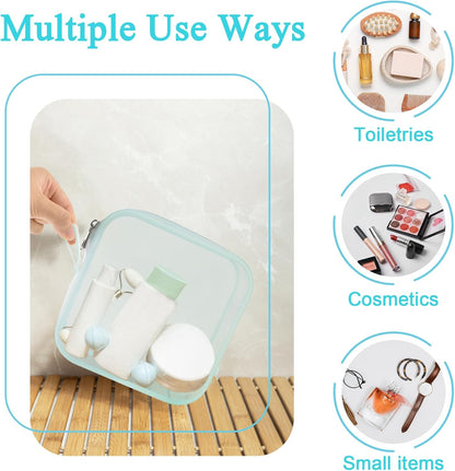 DUMING-IN Silicone Makeup Bag, Portable Travel Cosmetic Bag for Women, Clear Washable Versatile Zipper Toiletry Bag, Reusable Storage Bags for Toiletries, Cosmetics, Food, Travel Small Items, Blue,