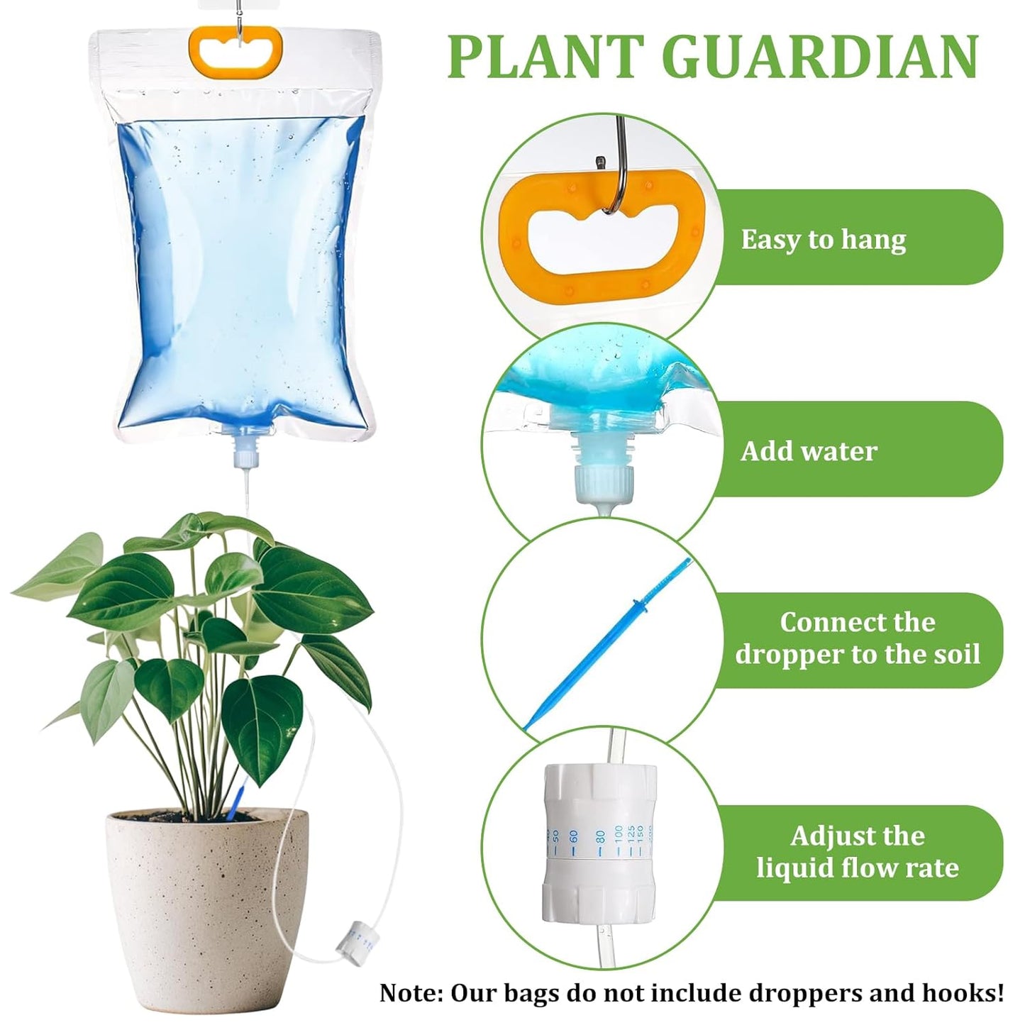 5 x 3.5L Drip Irrigation Bags Automatic Plant Watering System with Adjustable Flow Home Sprinkler Device for Indoor and Outdoor
