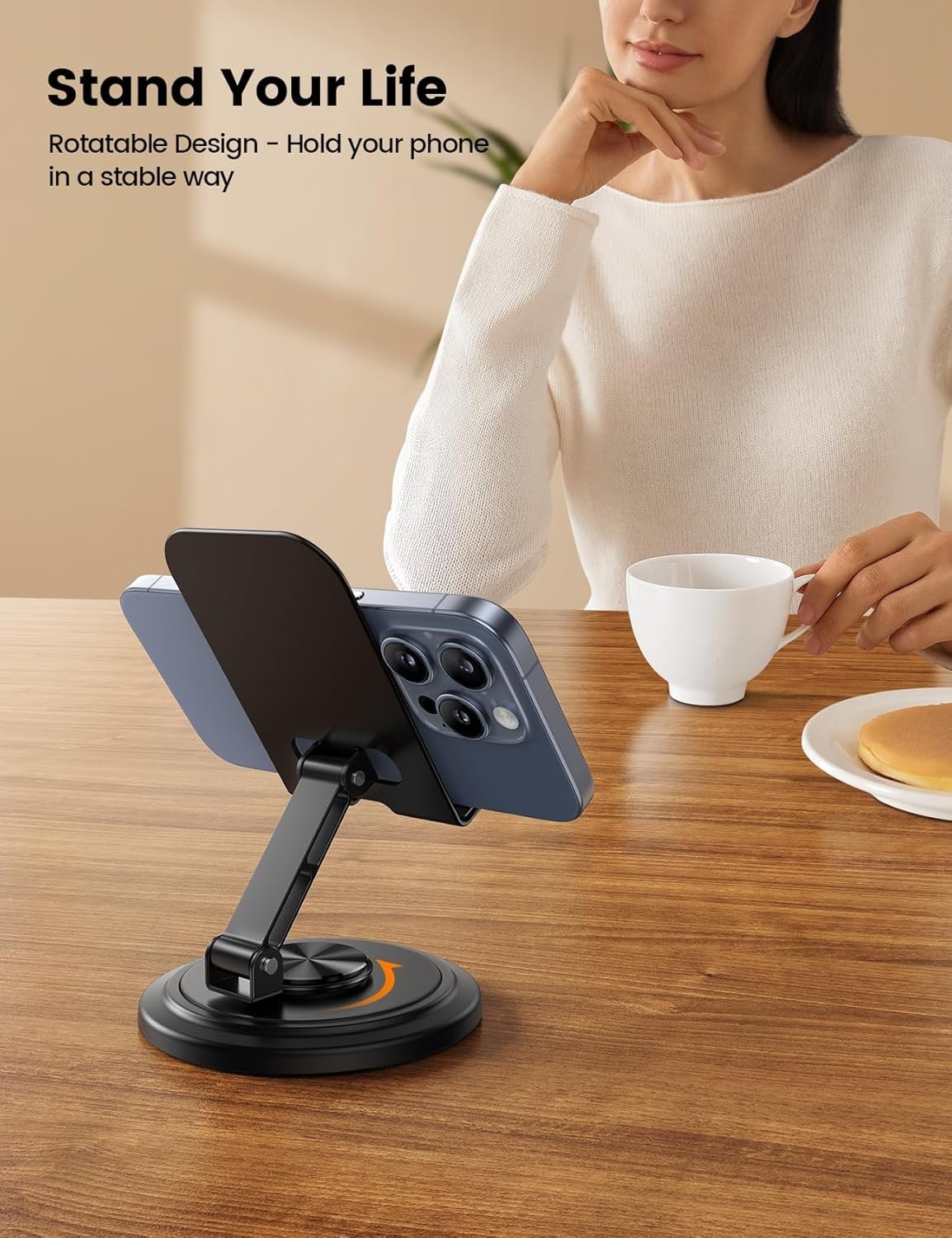 Lamicall Adjustable Phone Stand for Desk - 360 Rotating Foldable Cell Phone Holder Desktop Portable Cellphone Stand, Office Desk Accessories for iPhone 16 15 14 13 Pro Max, 4-10”Smartphones, iPad Mini