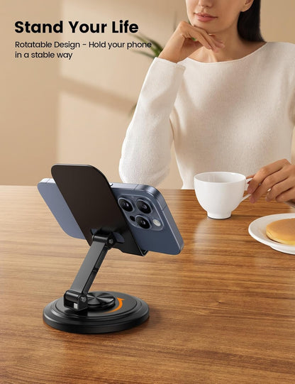 Lamicall Adjustable Phone Stand for Desk - 360 Rotating Foldable Cell Phone Holder Desktop Portable Cellphone Stand, Office Desk Accessories for iPhone 16 15 14 13 Pro Max, 4-10”Smartphones, iPad Mini