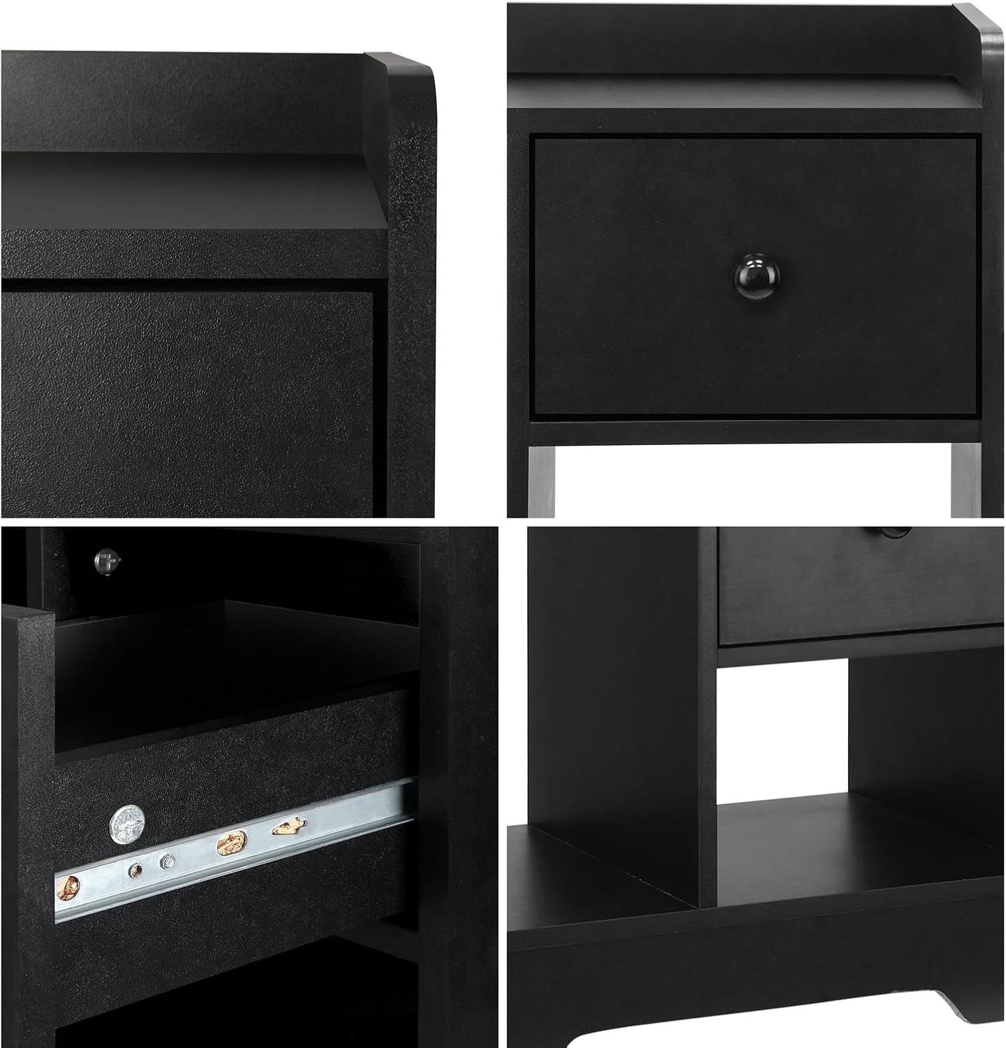 Oikiture Bedside Table with Drawer and Storage Space Side Table Nightstand Home Bedroom Furniture Black
