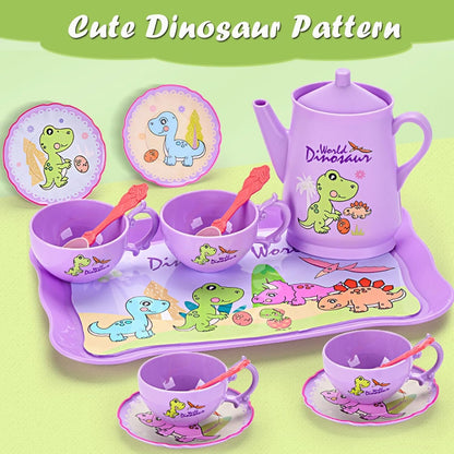 LOYUEGIYO Dinosaur Tea Party Set Toys for Girls Boys Toddler,Children Kitchen Pretend Role Play Food Toy,Educational Learning Kid Girl Toys Gifts for 3 4 5 6 7 Year Old,Teapot&Teacups&Dishes&Desserts