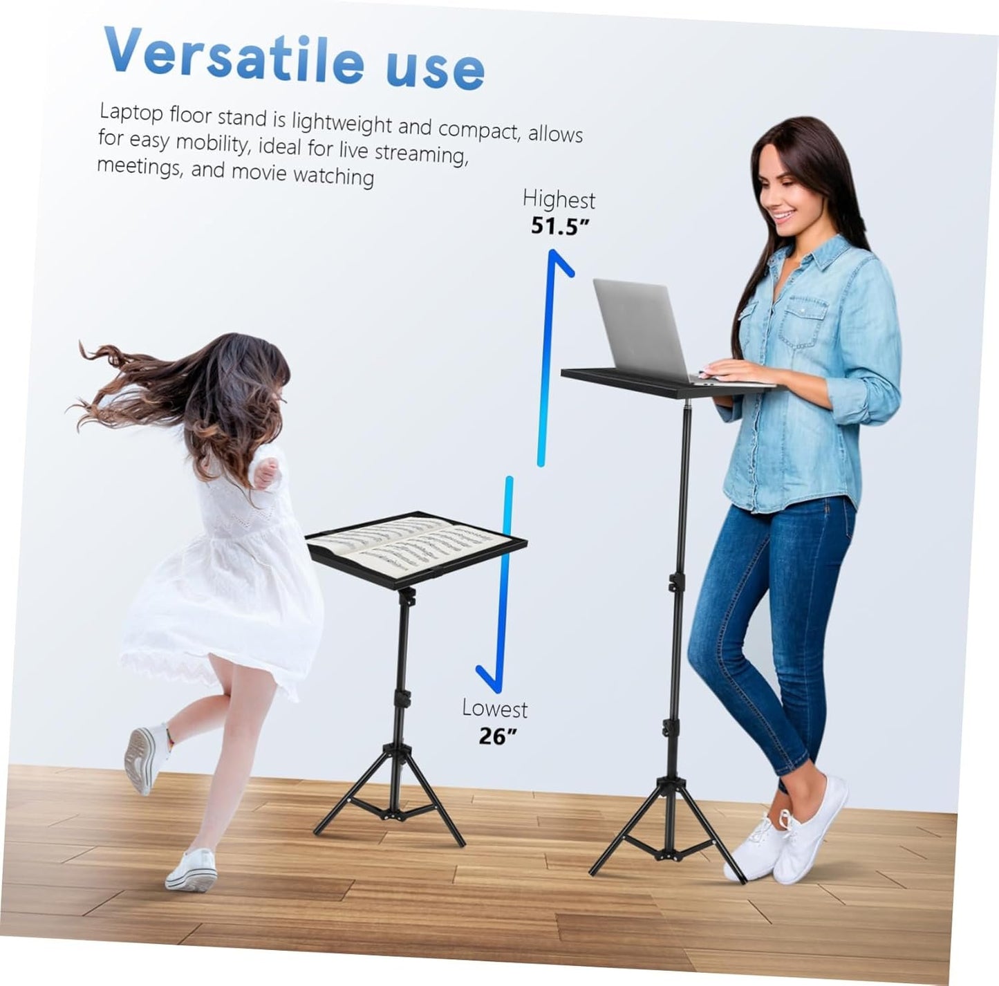 TOGEVAL Projector Stand Tray with Adjustable Height Heavy Duty Tripod Flat Base for Home Cinema Office and School Construction for Stability and Durability