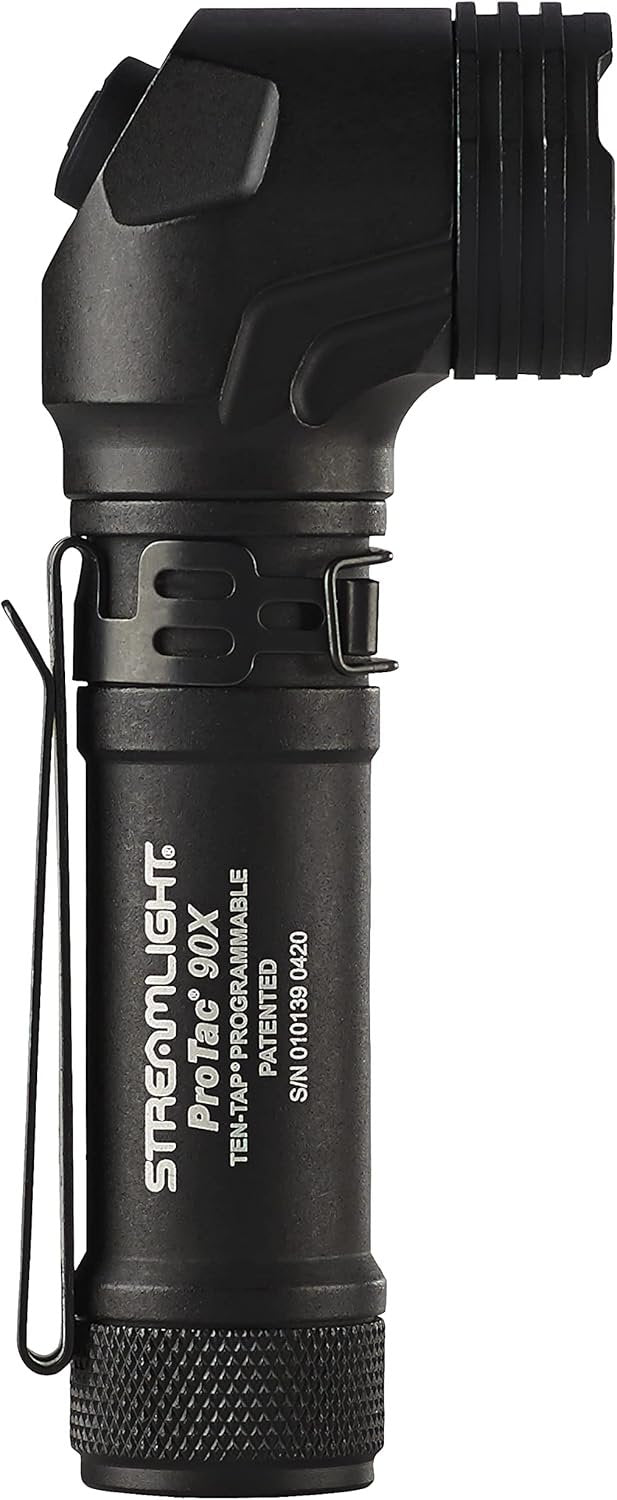 Streamlight ProTac 90X Right Angle Multi-Fuel Tactical Flashlight with Two CR123A Lithium Batteries and Holster, Black