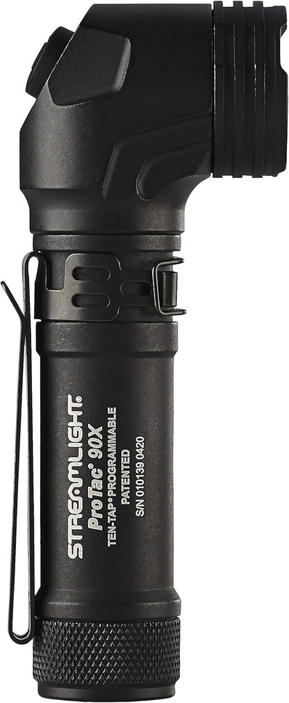 Streamlight ProTac 90X Right Angle Multi-Fuel Tactical Flashlight with Two CR123A Lithium Batteries and Holster, Black