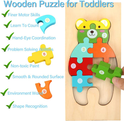 Wooden Puzzles for Toddlers 3-5 Year Old, Kids Montessori Toys for 3 Year Old, Learning Educational Wood Puzzle Toy Gift for 3 4 5 Year Old Boys Girls - 4 Pack