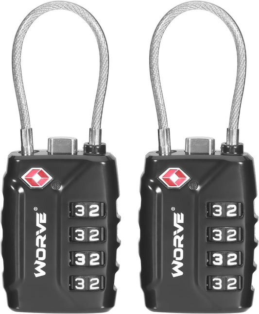 TSA Approved Cable Luggage Locks,Re-settable Combination with Alloy Body,TSA Approved Luggage Travel Lock for School Gym Locker, Luggage Suitcase Baggage Locks, Filing Cabinets(Black, 2 Pack)