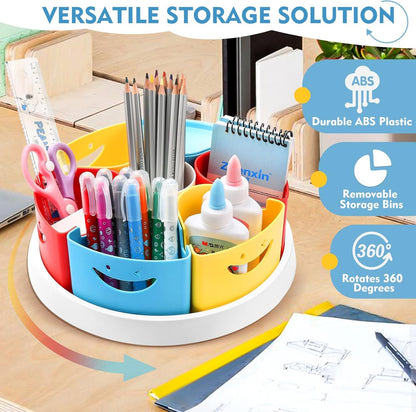 MeCids Rotating Desk Organizer Pencil Holder Art Supply Organizer Storage Caddy for Kids, Lazy Susan Home Office School Classroom Craft Supplies Desktop Organization, 10 Inch
