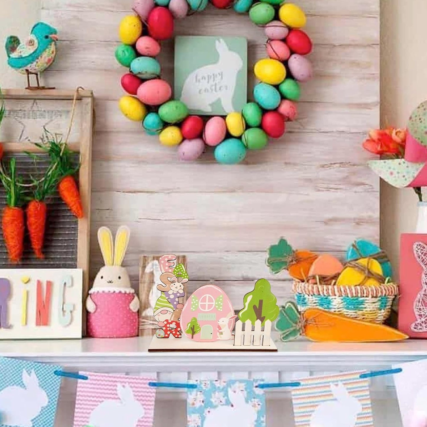 Wooden Easter Gnome Bunny House Sign, Easter Tabletop Decorations, Cute Rabbit Holiday Decor, Art Craft Centerpieces, Easter Dining Table Signs, Collectible Wooden Table Decor for Easter Celebration