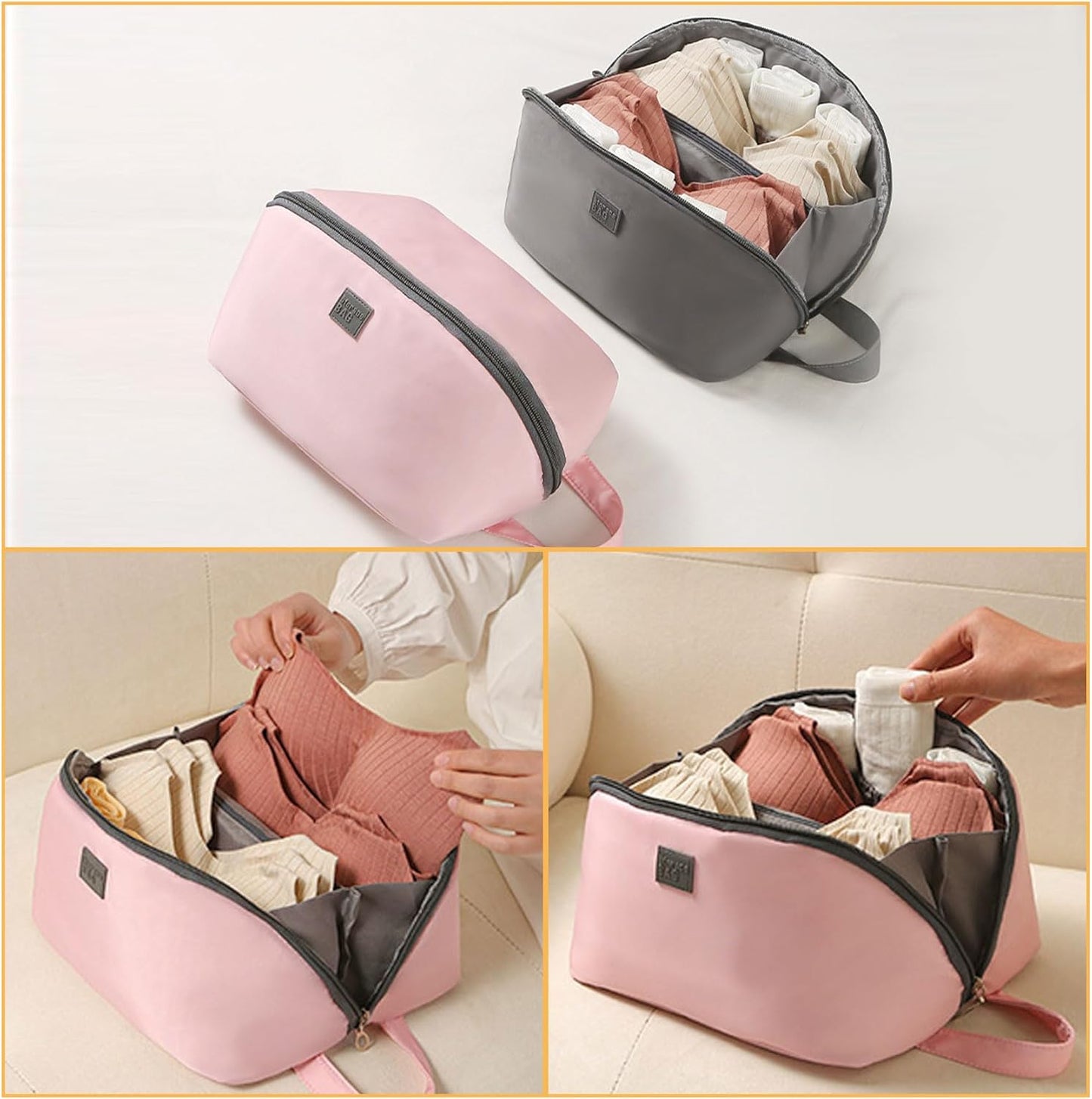Women's Portable Lingerie & Bra Underwear Storage Bag - Large Travel Essential Packing Bag, Finishing Bag for Clothing Organization, Durable Clothes Storage Box, Travel Inner Bag (Pink)