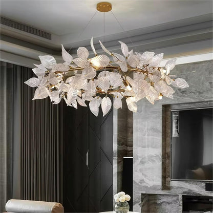 Nordic Luxury Pendant Lamp Living Room Glazed Leaves Led Chandeliers Lighting Fixture for Bedroom Dining Room Decor