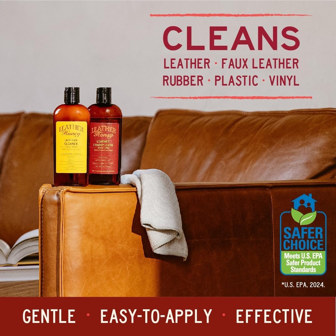Leather Honey Leather Cleaner - Quality Leather Care, Since 1968 - Leather Cleaner for Auto Interiors, Furniture, Shoes, Bags, Accessories & Apparel - 8oz