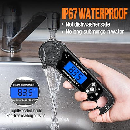Meat Thermometer Digital, Instant Read Food Thermometer - Waterproof w/Backlight for Cooking Deep Fry BBQ Grill Smoker Roast and Candy Thermometer, Camping & Kitchen Essentials