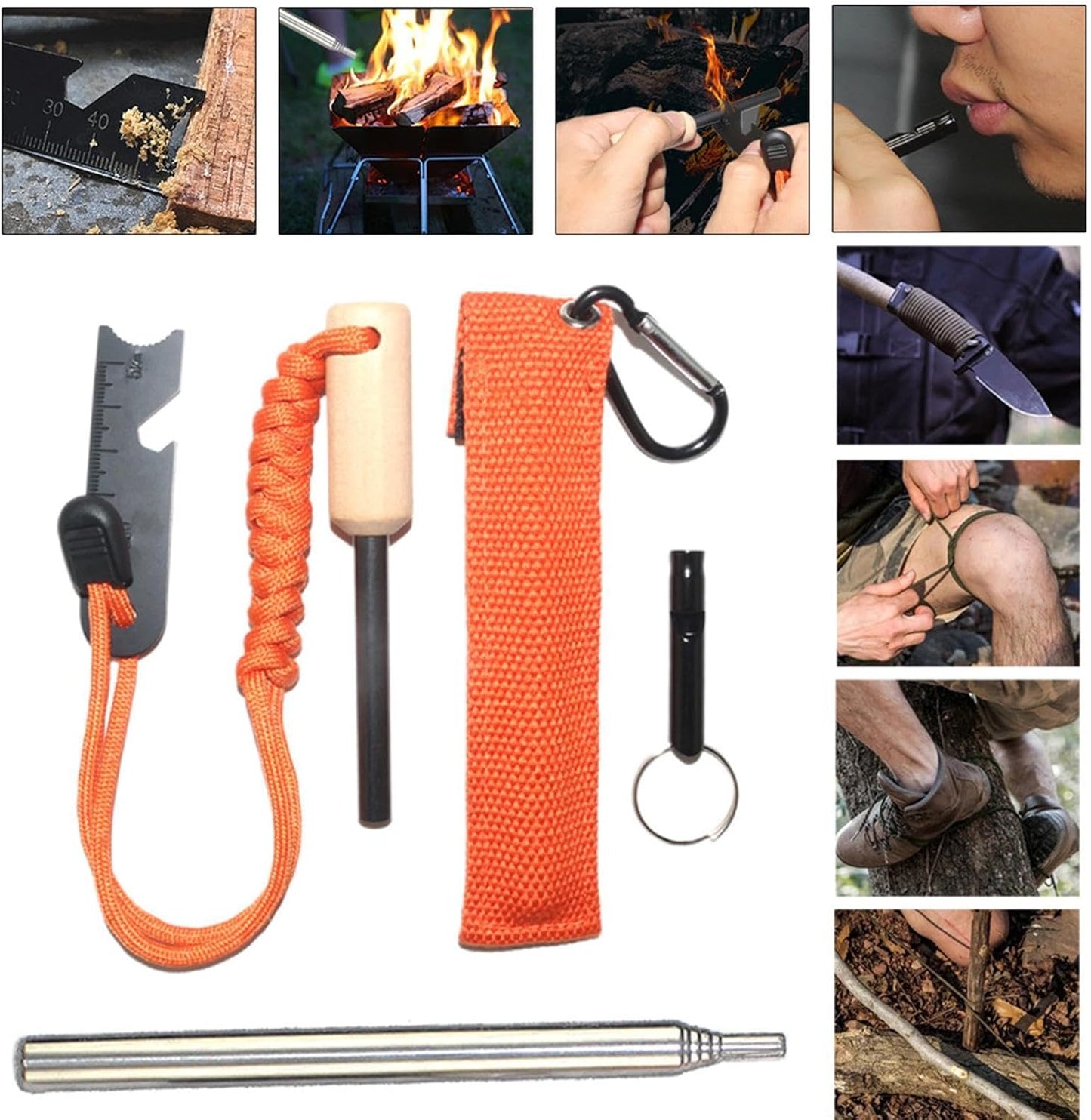 Fire Starter Survival Tool, Camping Tool Set, 5 Carabiner Survival Kit | Multifunctional Camping Accessories, Backpacking Survival Tool, Outdoor