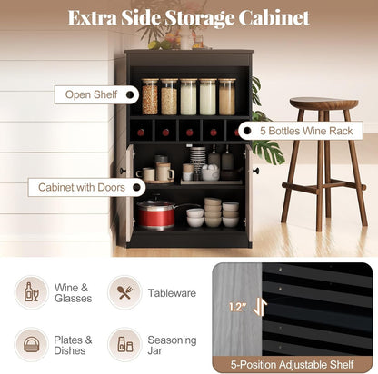 COSTWAY 48" Bar Table with Storage Cabinet & Wine Rack, Home Dining Table, Multifunctional Bistro Table w/Wine Rack, Kitchen Breakfast Table, Ideal for Coffee Shop, Pub, Living Room