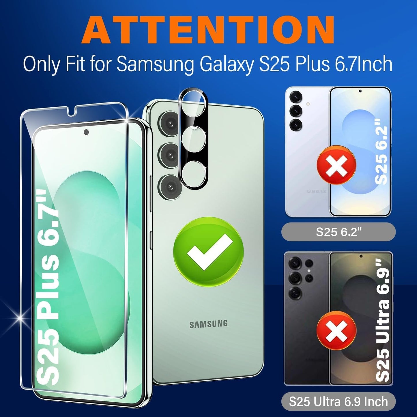 [3+3 Pack] for Samsung Galaxy S25 PLUS Screen Protector, 9H Tempered Glass, Ultrasonic Fingerprint Compatible, HD Clear Case Friendly for Samsung S25 PLUS Tempered Glass Screen Protector 5G