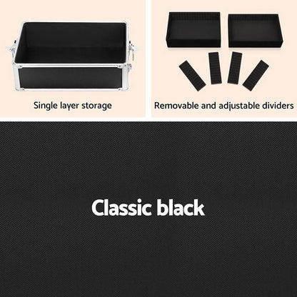 Embellir Makeup Case, Aluminium Lockable Beauty Cases Suitcase Make Up Large Organisers Storage Toiletry Cosmetic Box Travel Indoor Outdoor Accessories, 7 in 1 Separable Portable Black