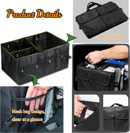 Car Trunk Organizer Foldable Vehicle Storage Box for Camping and Daily Use Multi Compartment Rear Seat Cargo Box with Handles SUV or Trunk Storage for Car Accessories