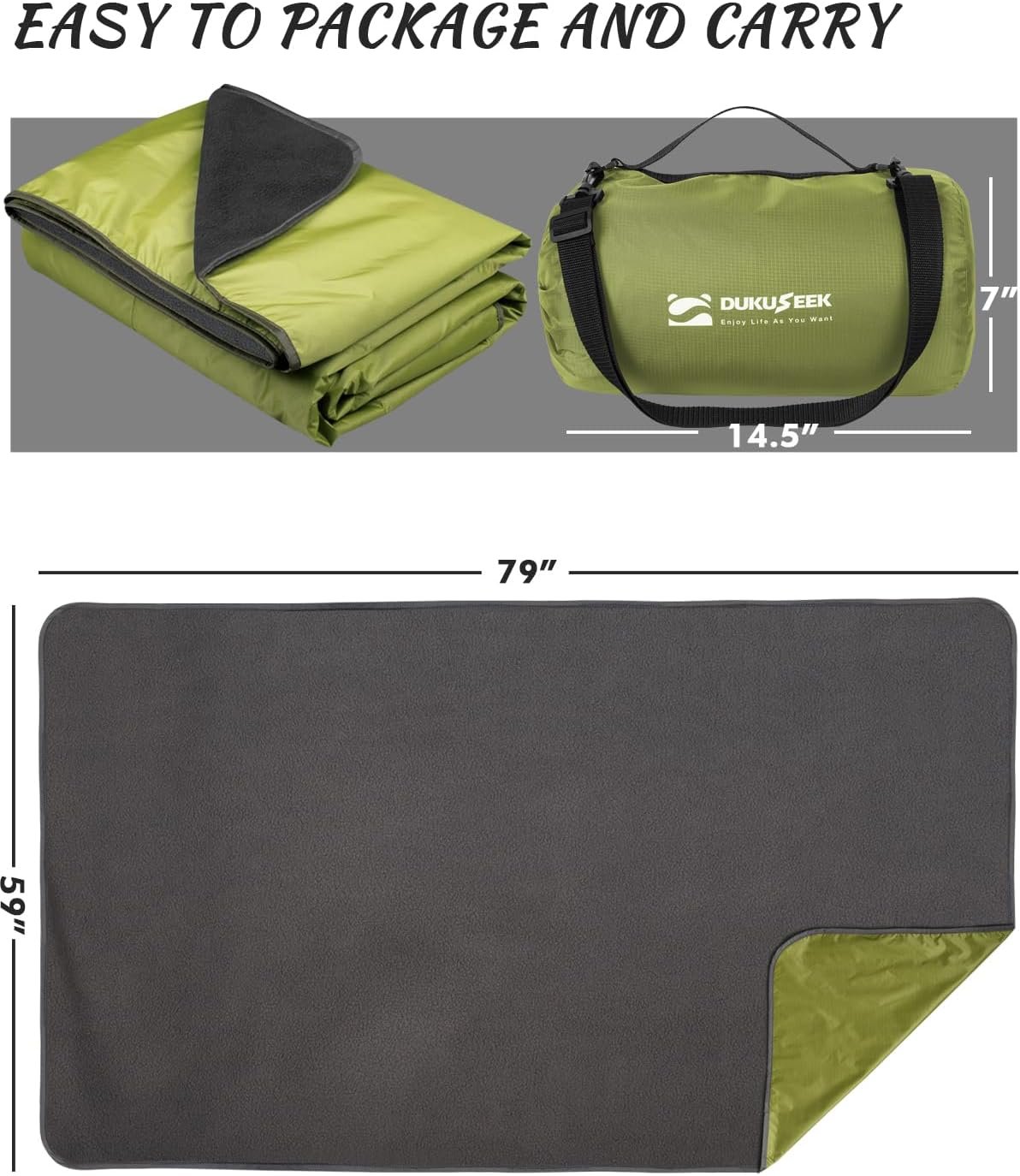 DUKUSEEK Waterproof Blanket Outdoor, Hooded Blanket Poncho - Large (79x56), Portable, Windproof Fleece Blankets for Cold Weather Camping, Picnic, Sports, Boat, Dogs, Festivals, Car, Emergency