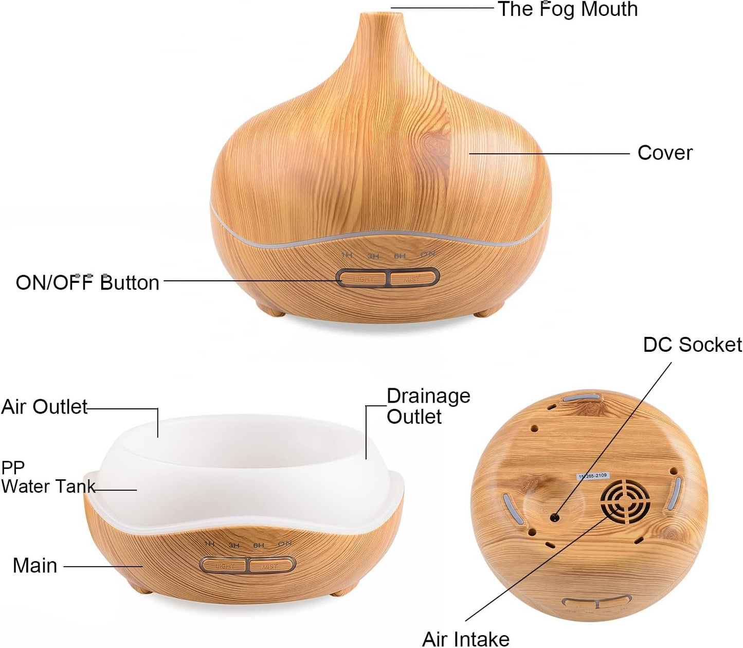 300ml Aromatherapy Essential Oil Diffuser Wood Grain Button Control ltrasonic Air Humidifier Cool Color LED Lamp